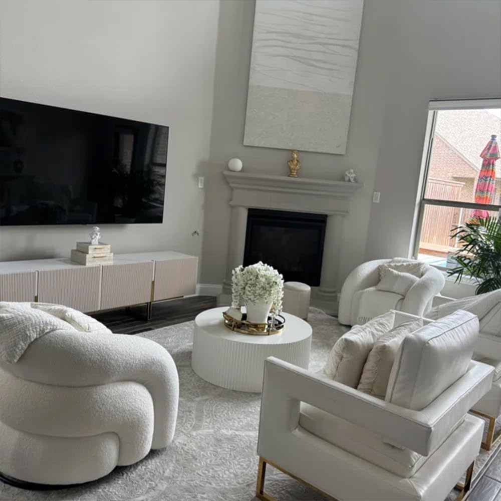 White Round Coffee Table, Modern Nesting Coffee Table End Table Set for Living Room, Wood Circle Drum Side Table, Matte White
