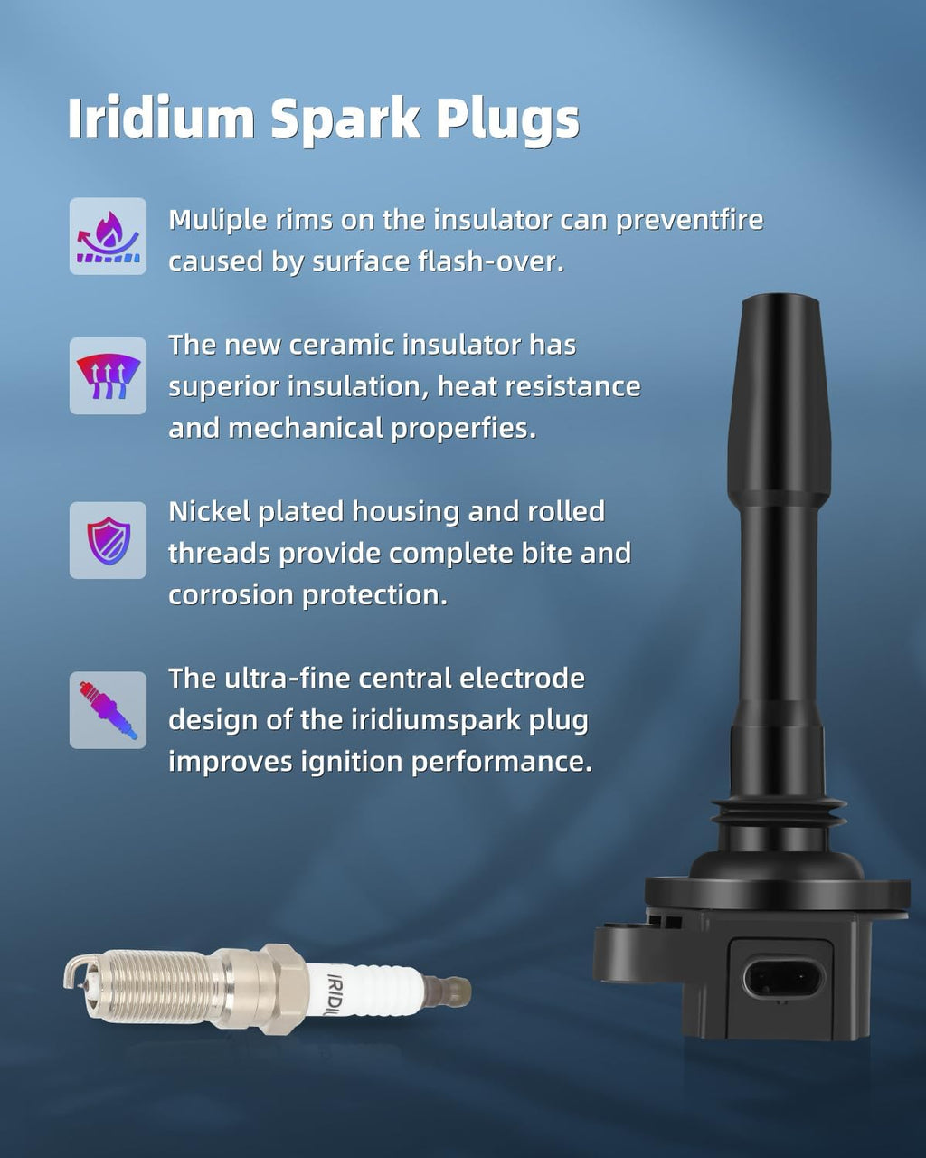 ECCPP UF825 6 ignition coils with 6 iridium Spark Plugs for ford for F-150 2018-2021, Explorer 2020-2021, Transit-150/250/350/350, 3.3L 3.5L, JL3Z12029A UF825 DG564