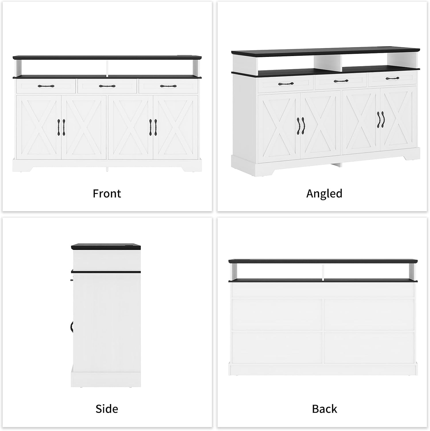 Yanosaku 63'' Buffet Cabinet with Storage, Farmhouse Sideboard Cabinet with Charging Station, Coffee Bar Cabinet, Sideboard Buffet Cabinet for Kitchen, Living Room, Hallway, White