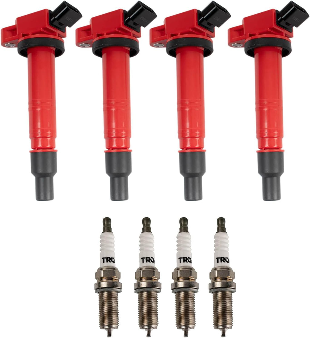 TRQ Ignition Coil and Spark Plug Kit 8 Piece Iridium Spark Plugs Compatible with 2014-2015 Scion xB