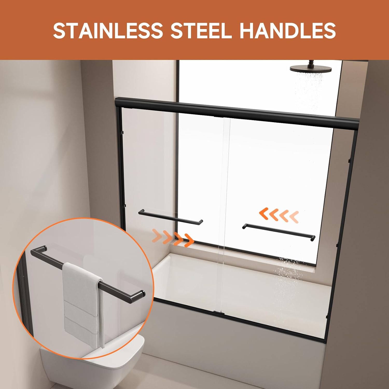 Bathtub Shower Door, 50-60' W x 57' H Shower Glass Door, Semi-Frameless Double Sliding Bathroom Tub Shower Door with 1/4 inch Clear Tempered Glass, Matte Black