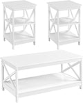 Topeakmart Modern Wood 3-Piece Table Set - Includes 1 Coffee Table w/Shelf & 2 x 3-Tier X Shape Sofa Side End Tables, Living Room Accent Furniture, White