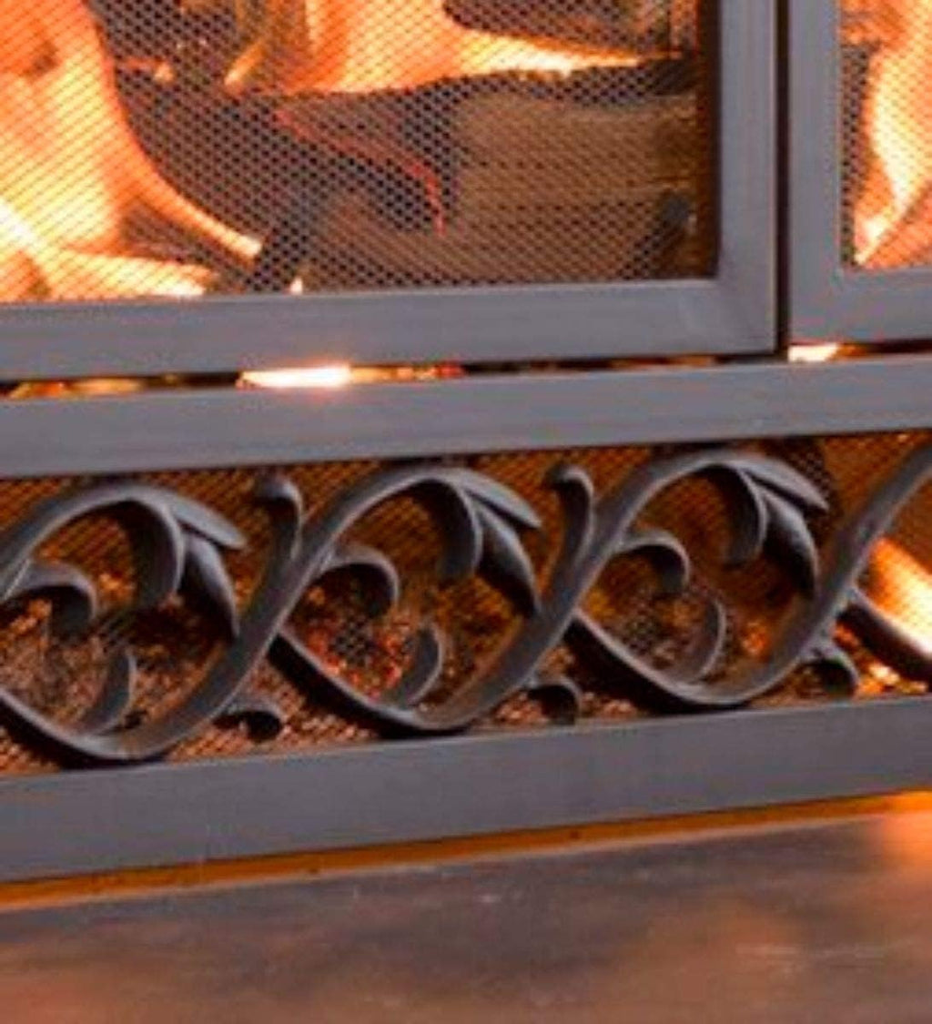 Plow & Hearth Metal Fireplace Screen Scrollwork Black | 38' W x 31' H | Dual Magnetic Hinged Doors | Spark Guard Cover | Stand Alone Wrought Iron Panel Fire Place Cover