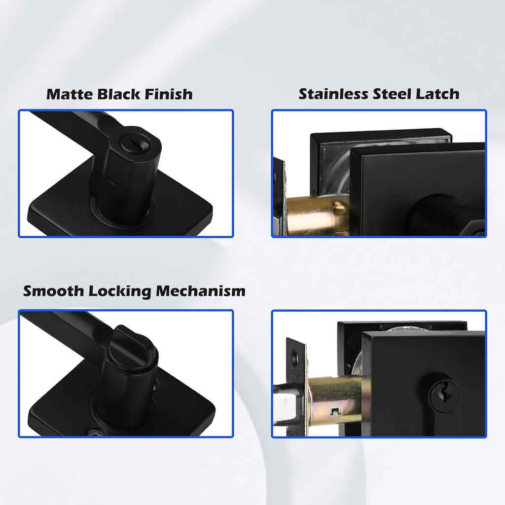 NEWBANG (6Pack Square Heavy Duty Keyed Entry Combo with deadbolt and Lever Door Handle in Matte Black (for Entrance/Exterior/Front/Office Door) Left or Right Handed