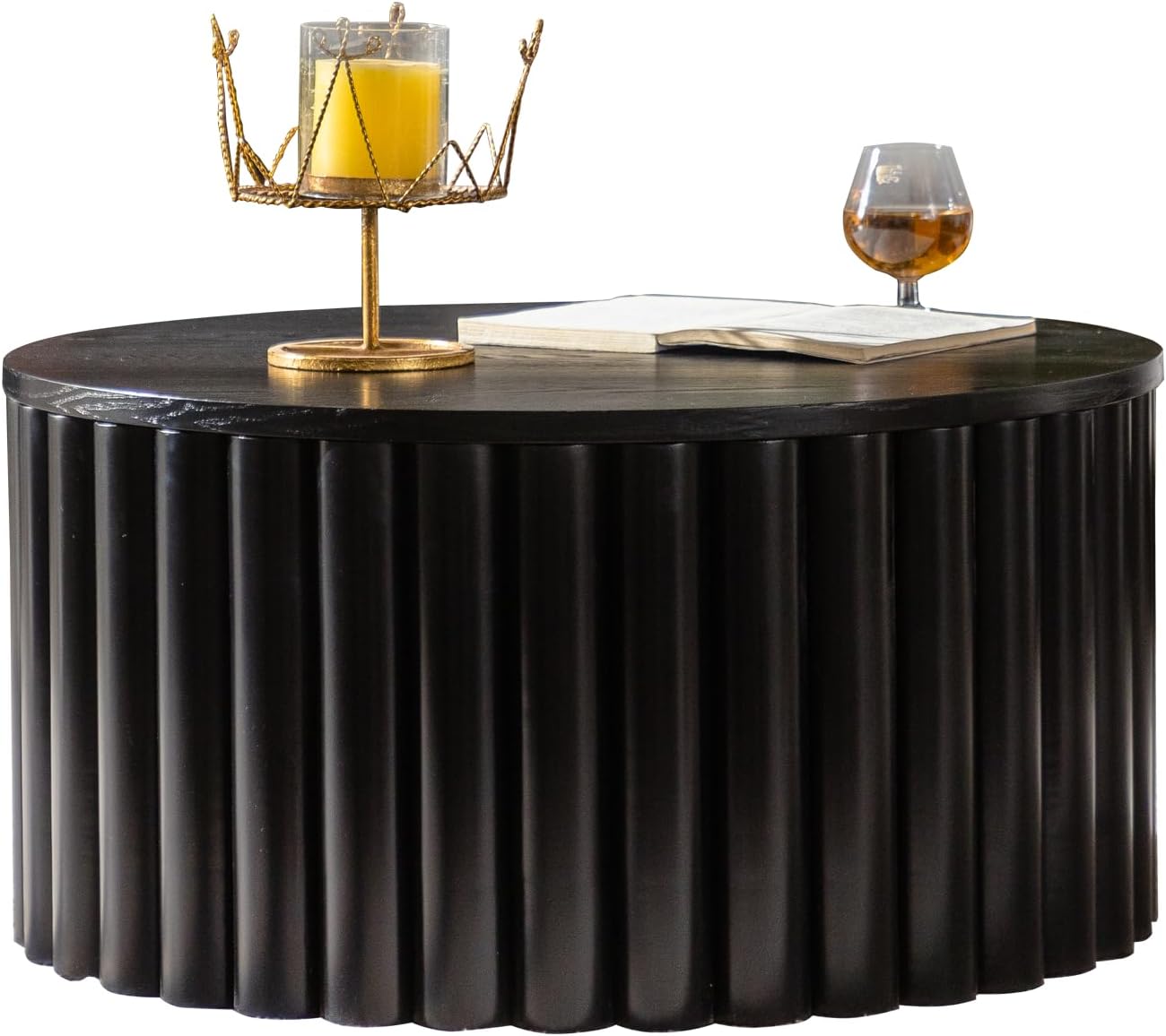 WILLIAMSPACE 27.56' Round Lift-Top Coffee Table with Hidden Storage & Sturdy Pedestal, Modern Wooden Center Accent End Tea Table, No Need Assemble, Black