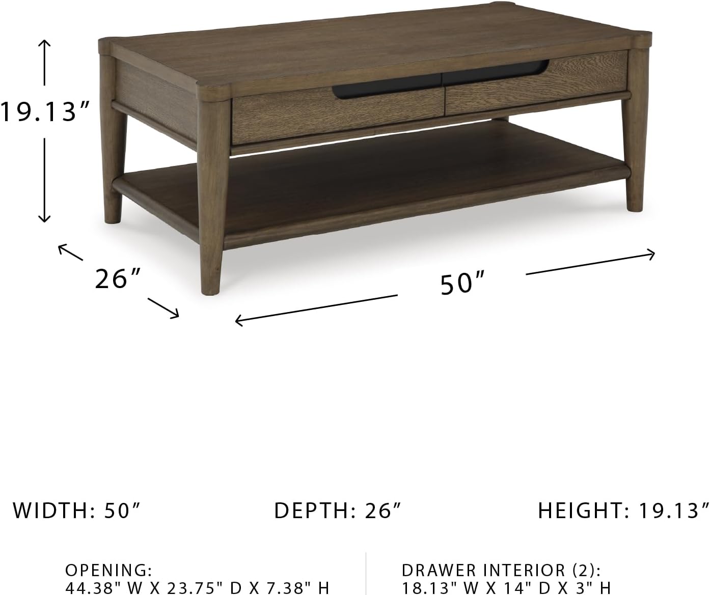 Signature Design by Ashley Roanhowe Contemporary 2-Drawer Coffee Table with Open Lower Shelf and Tapered Legs, Dark Brown