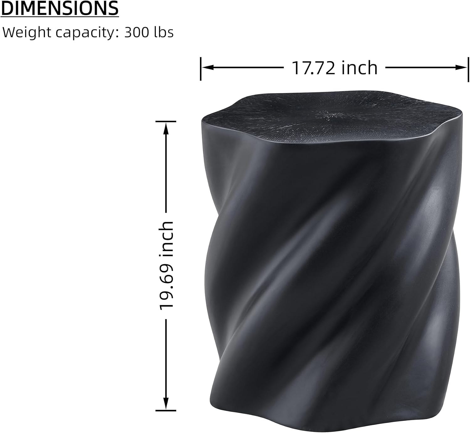 WILLIAMSPACE 17.72' End Table with Flower Shaped, Modern Drum Distorted Small Coffee Table Faux Stone Side Table for Living Room Apartment, Fiberglass, No Assembly (Black)