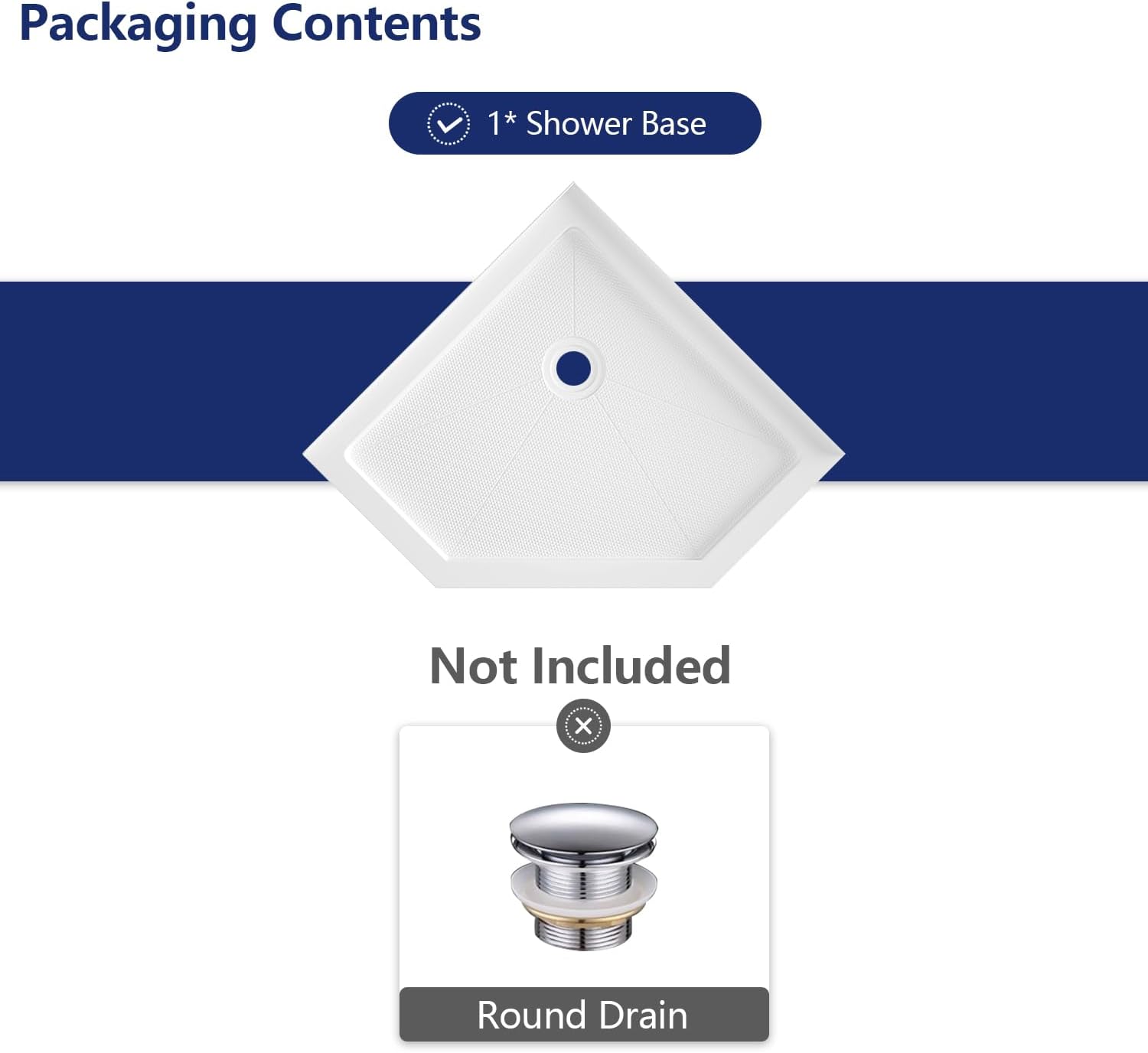 DeerValley 36'L X 36'W Neo-Angle Shower Base, White Single Threshold Acrylic Corner Shower Base, Non-Slip Textured Surface Bathroom Shower Floor Pan