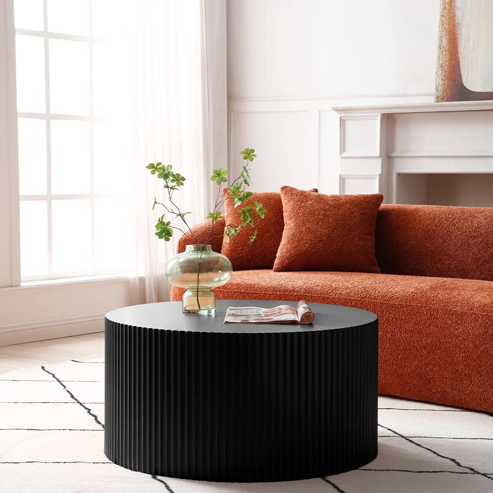 Nesting Coffee Table Set of 2, Modern Round Coffee Table End Table Set for Living Room, Wood Circle Drum Side Table,Black