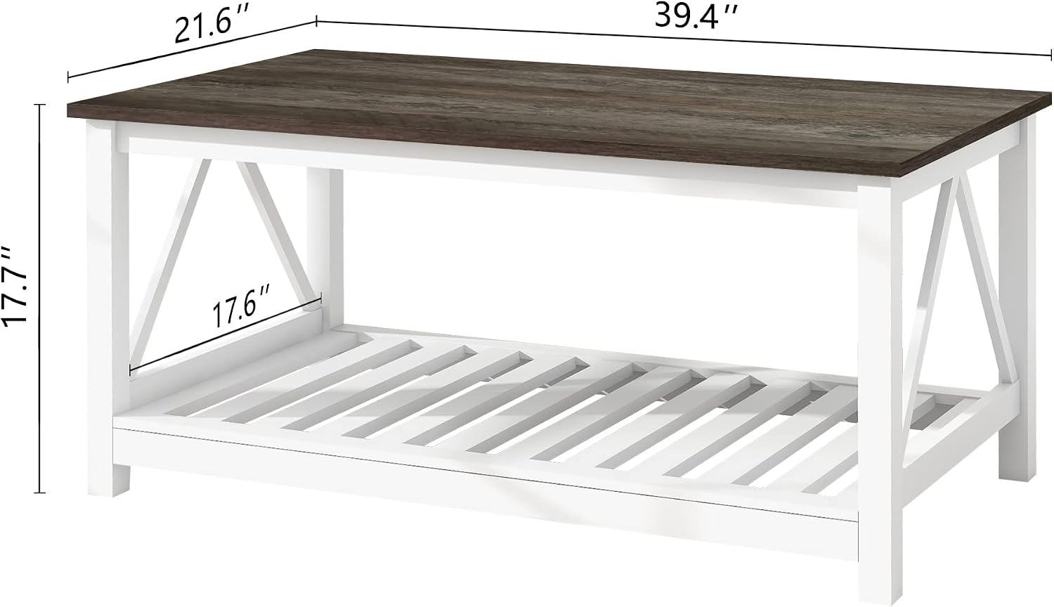 Farmhouse Coffee Table and End Table Set for Living Room, 2-Tier Wooden Living Room Table Set with Slats Base, Dark Oak