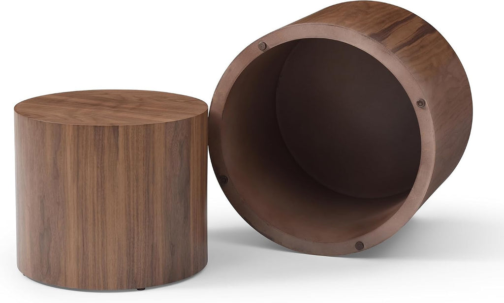 Nesting Coffee Table Set of 2, Modern Nesting Side Table End Table Set Small Round Accent Tables for Small Spaces Wood Circle Coffee Table for Living Room Bedroom Office