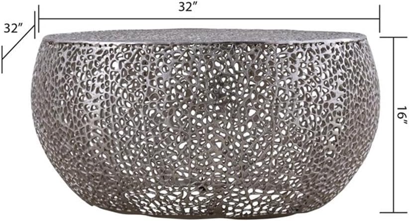 Pemberly Row Round Coffee Table, 32' W x 32' D x 16' H, Durable Aluminum Casting, Silver Finish, Modern Contemporary Design, Stylish Living Room Decor Centerpiece