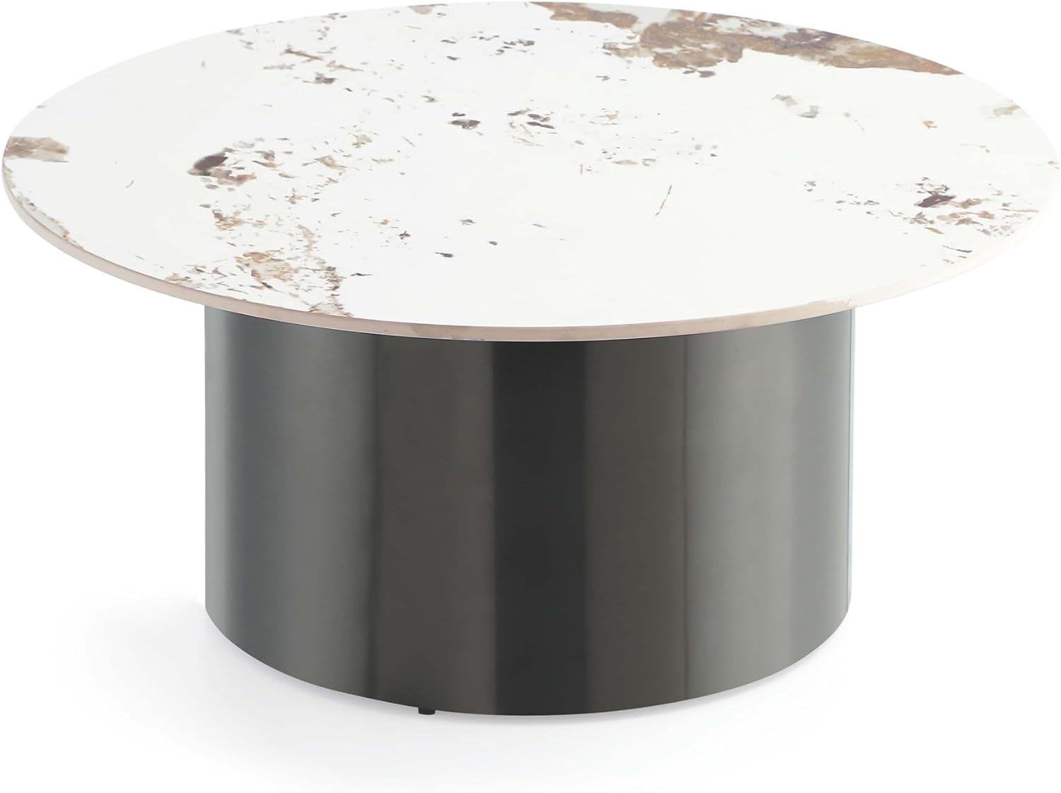 Manhattan Comfort Alondra 2 Piece Set, Round End and Coffee Tables with Sintered Stone Top & Stainless Steel Base, Elegant Design for Modern Living Room, Full Collection, Black
