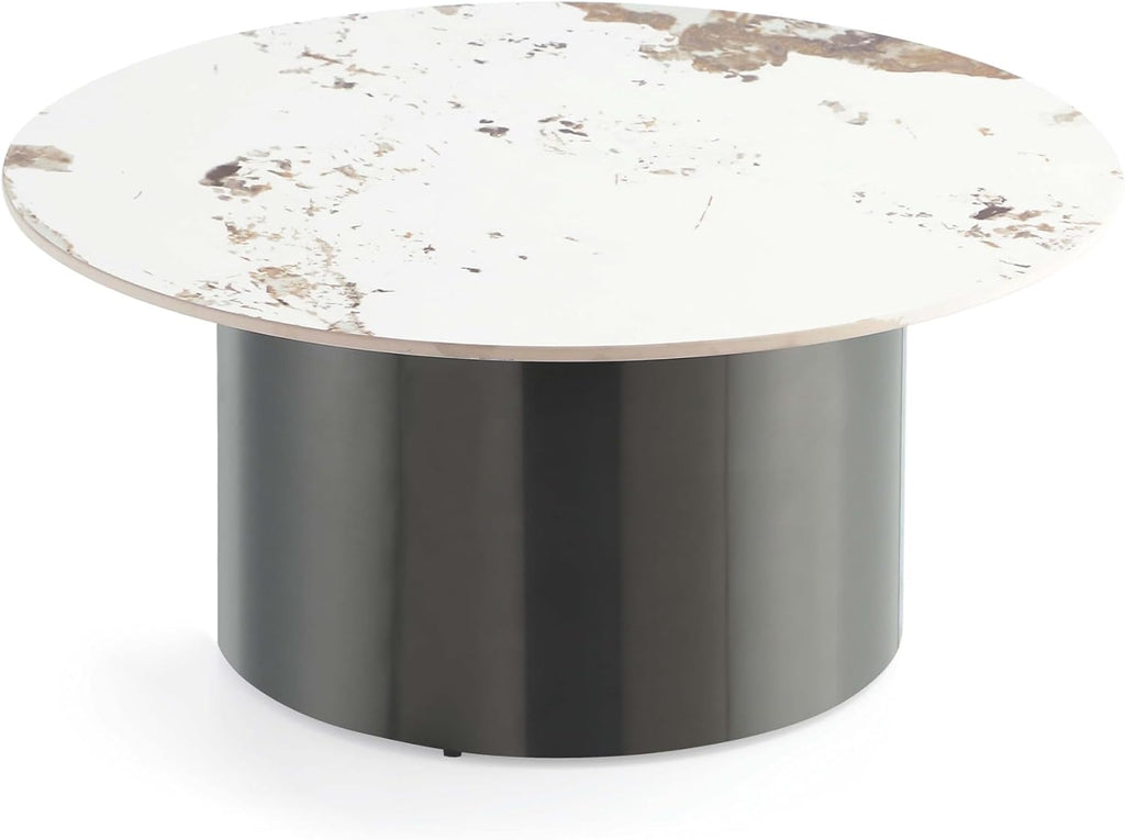 Manhattan Comfort Alondra Round Coffee Table with Sleek Sintered Stone Top and Stainless Steel Base, Elegant Design for Modern Living Room, Centerpiece, Black