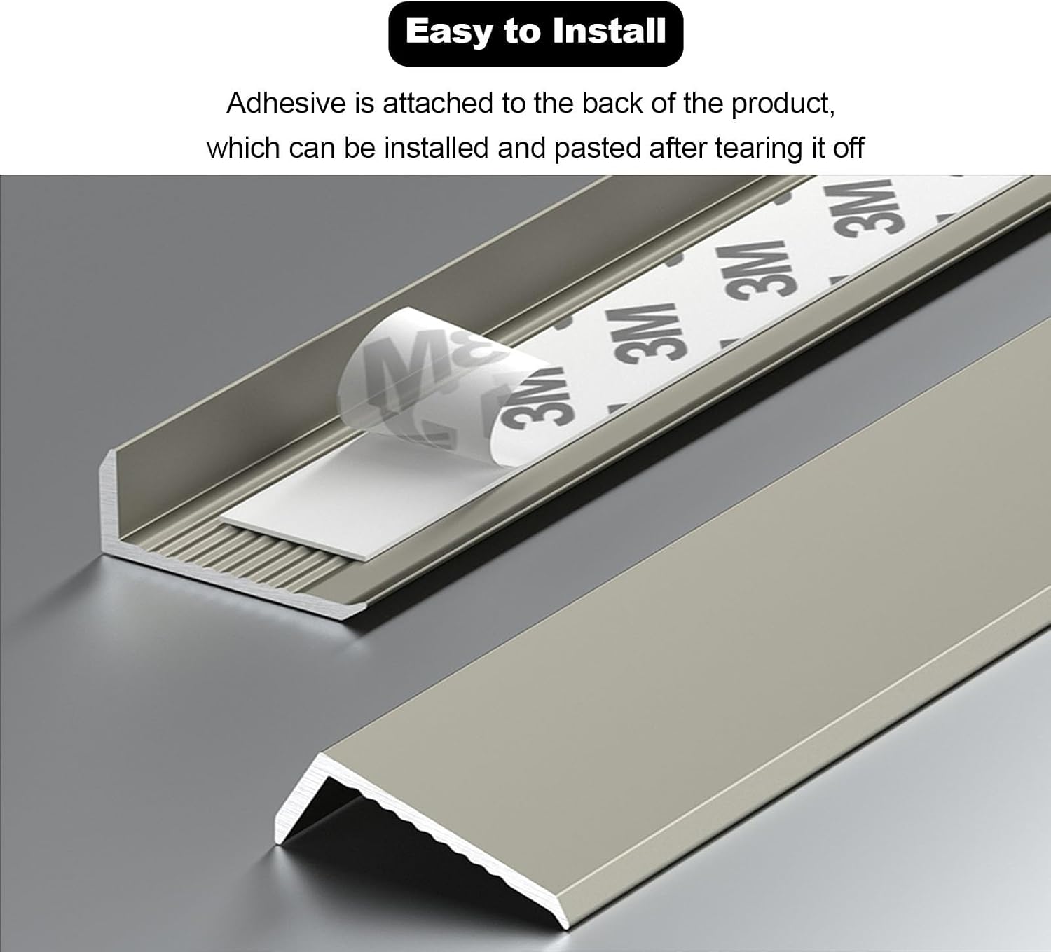 Gold Flooring Transition Strip Aluminum, Self Adhesive Stair Nosing for Wood to Tile/Doorways, Threshold/Stair Treads Decorative Edge Trim (Color : W 1.2cm(1/2in), Size : L170/67 in)