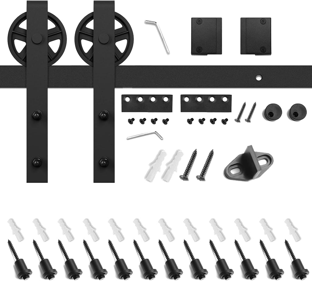 SMARTSTANDARD 16 Feet Heavy Duty Sliding Barn Hardware Kit, 4FT - 18FT, Black, Smoothly and Quietly, Simple and Easy to Install, Fit 96' Wide Door Panel (Industrial Bigwheel Hangers)