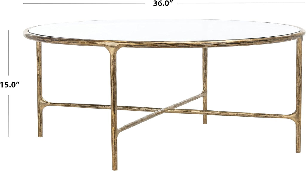 SAFAVIEH Couture Home Collection Jessa Brass Metal/Tempered Glass Top Round Coffee Table (Fully Assembled)