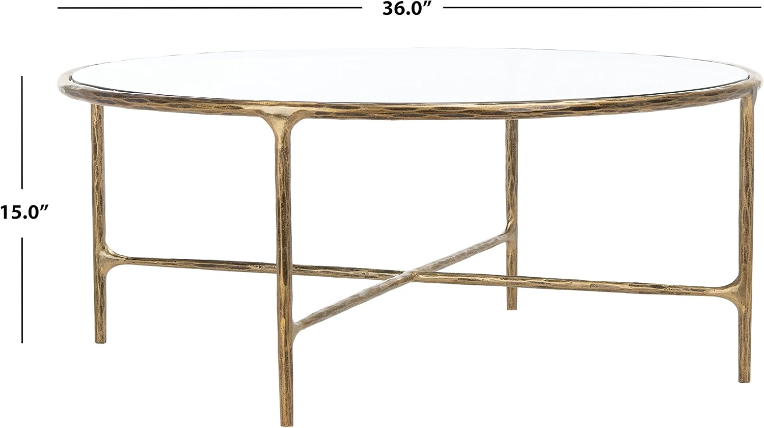 SAFAVIEH Couture Home Collection Jessa Brass Metal/Tempered Glass Top Round Coffee Table (Fully Assembled)