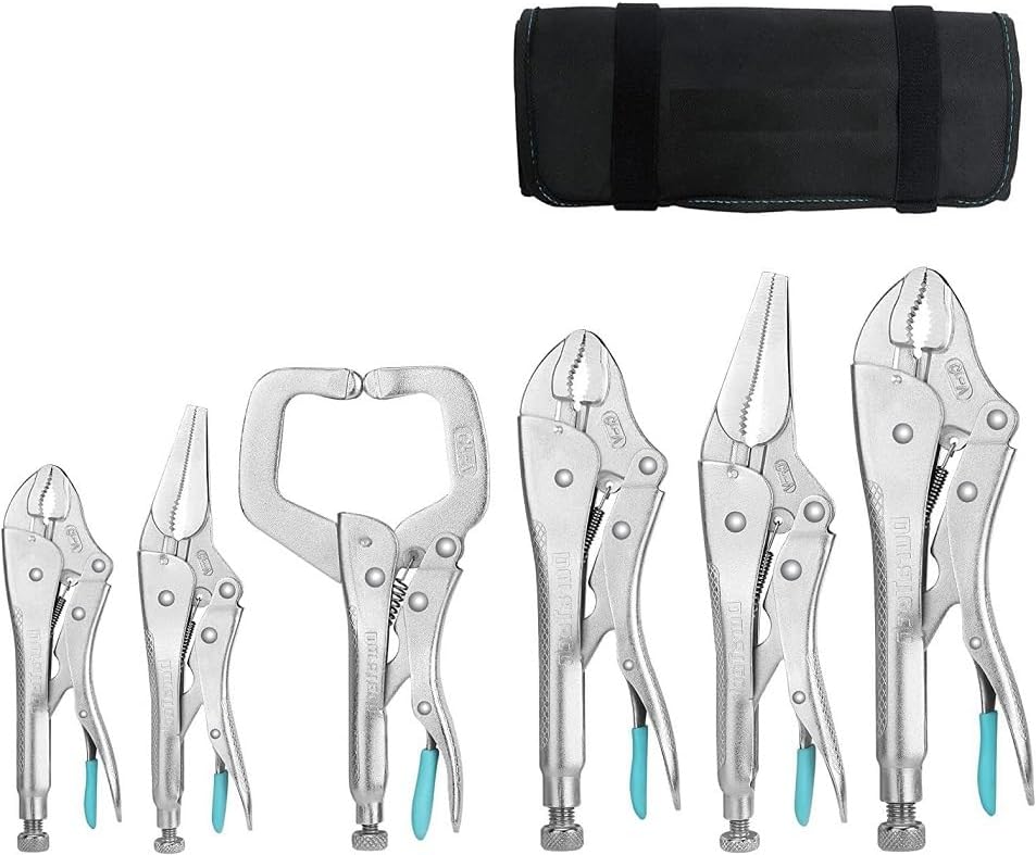 6 PC Locking Pliers Set Long Nose Curved Jaw C-clamp Locking Pliers NEW