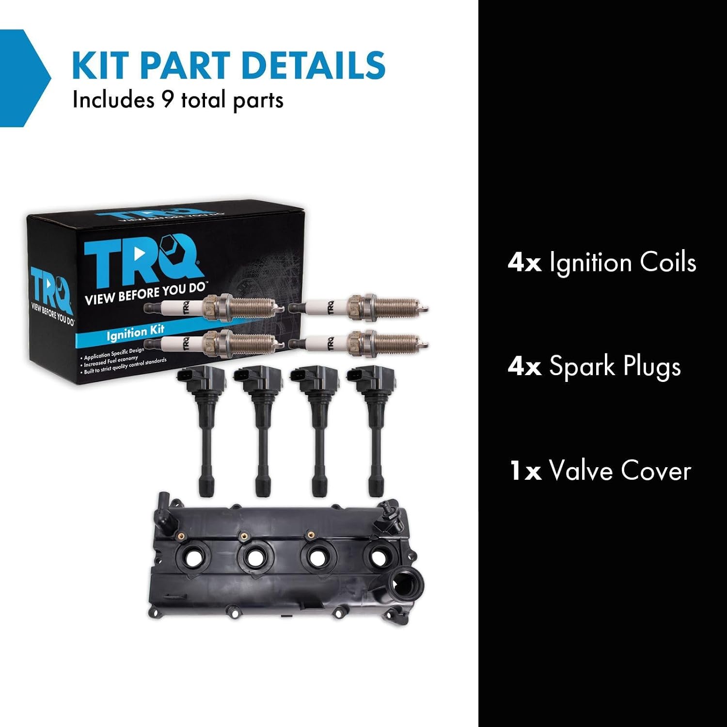TRQ Ignition Coil and Spark Plug Kit 9 Piece Iridium Spark Plugs Valve Cover Compatible with 2005-2019 Nissan Frontier