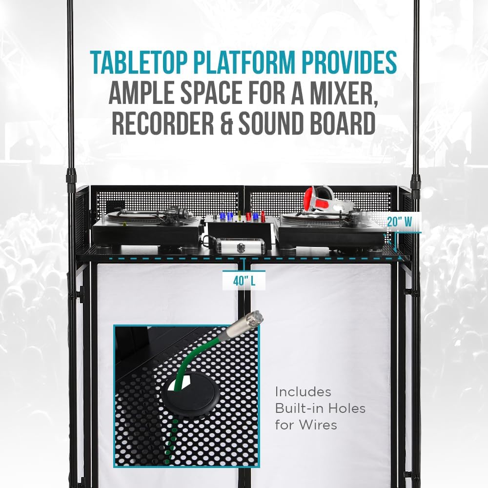 STEEL-AID Foldable, Portable DJ Controller Studio Booth With I-Beam Light Truss System & Carry Case - Professional DJ Tabletop Stand with Black & White Panels for Recording Sound Equipment & Lights