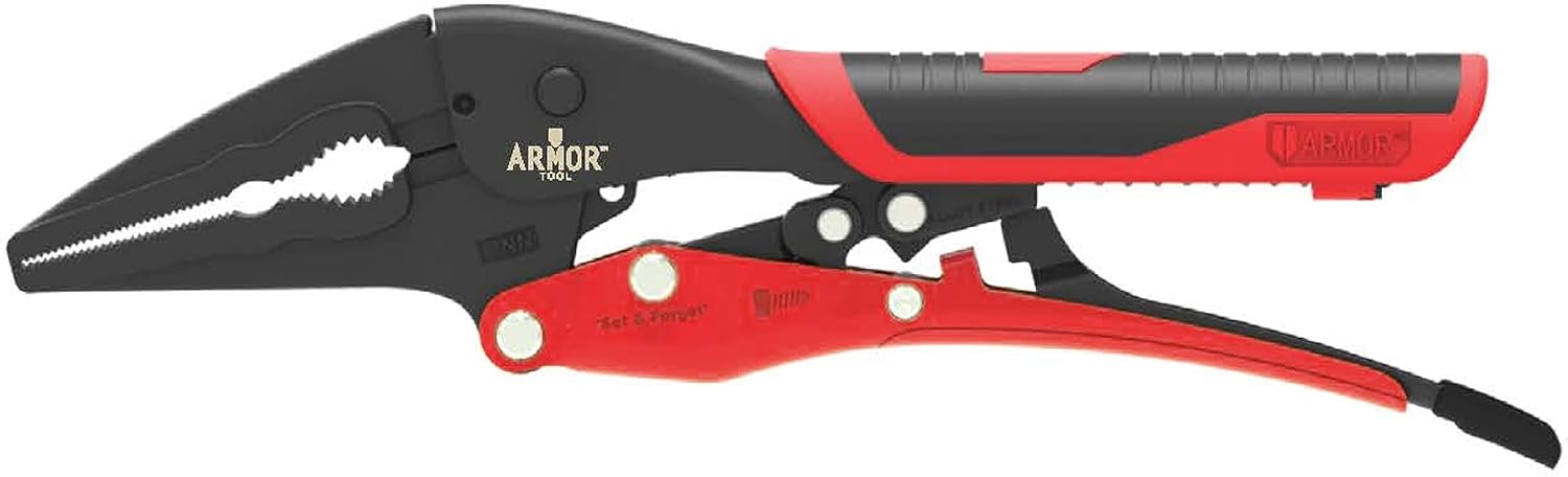 ARMOR TOOL Locking Pliers - 7' Needle Nose Pliers with Auto Adjust Design & Comfortable Grips - A09300G