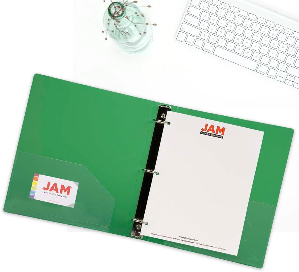 JAM PAPER Plastic 1.5 inch Binders - Green 3 Ring Binder - Bulk 20/Pack