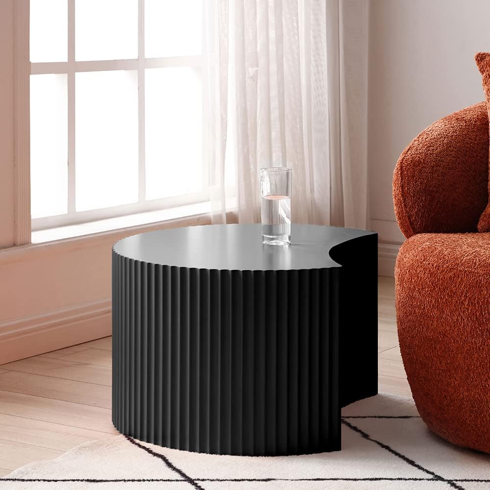 Nesting Coffee Table Set of 2, Modern Round Coffee Table End Table Set for Living Room, Wood Circle Drum Side Table,Black