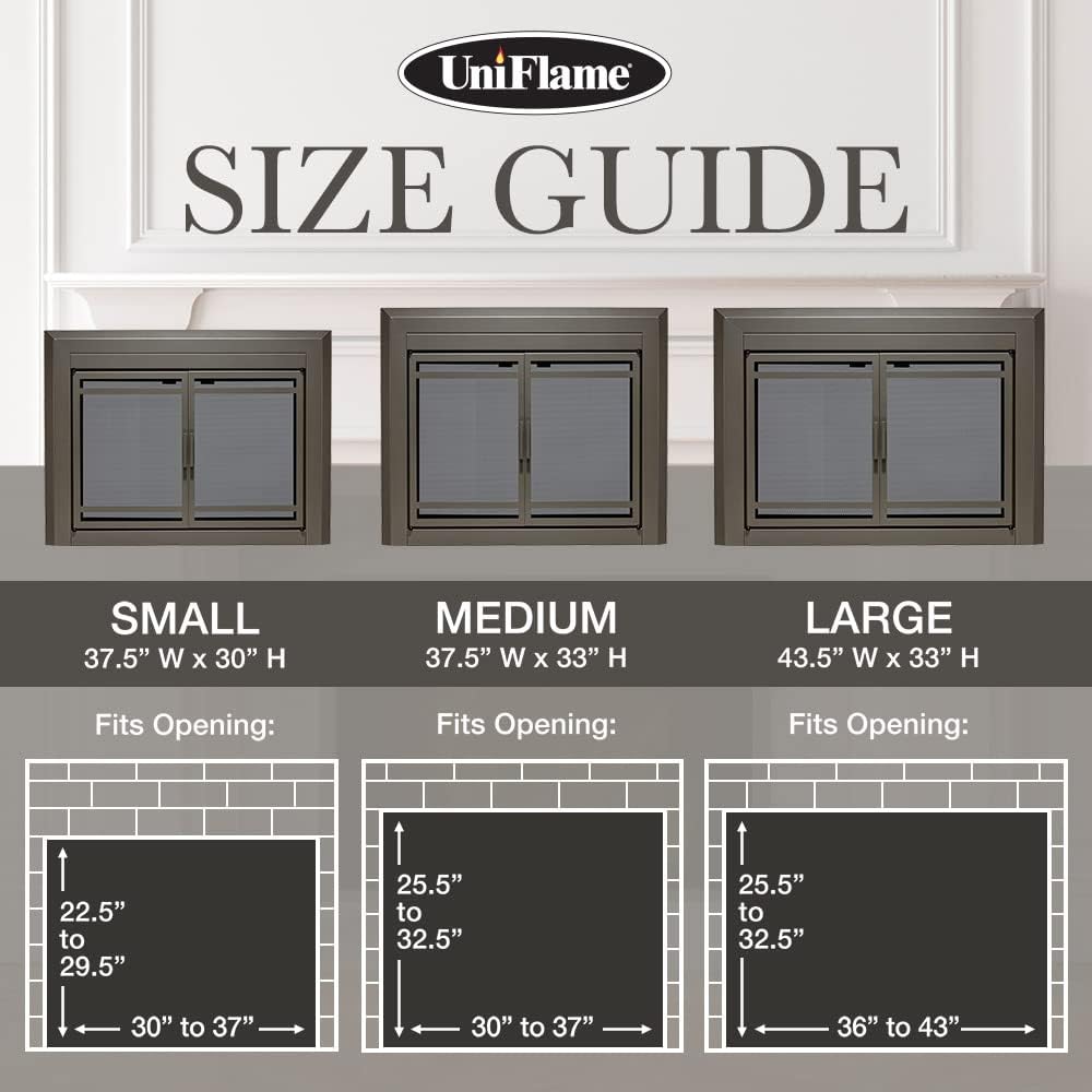 UniFlame - Kendall - Cabinet-Style Fireplace Doors with Smoke Tempered Glass (Color: Gunmetal, Size: Small - Fits Opening 30in to 37in W x 22.5in to 29.5in H)