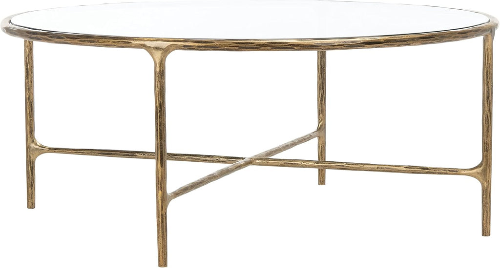 SAFAVIEH Couture Home Collection Jessa Brass Metal/Tempered Glass Top Round Coffee Table (Fully Assembled)