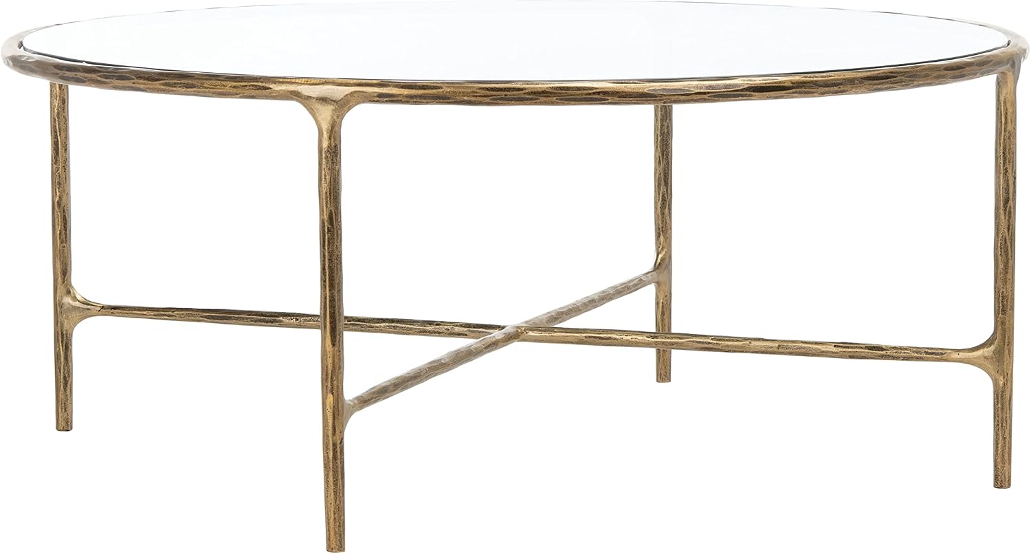 SAFAVIEH Couture Home Collection Jessa Brass Metal/Tempered Glass Top Round Coffee Table (Fully Assembled)