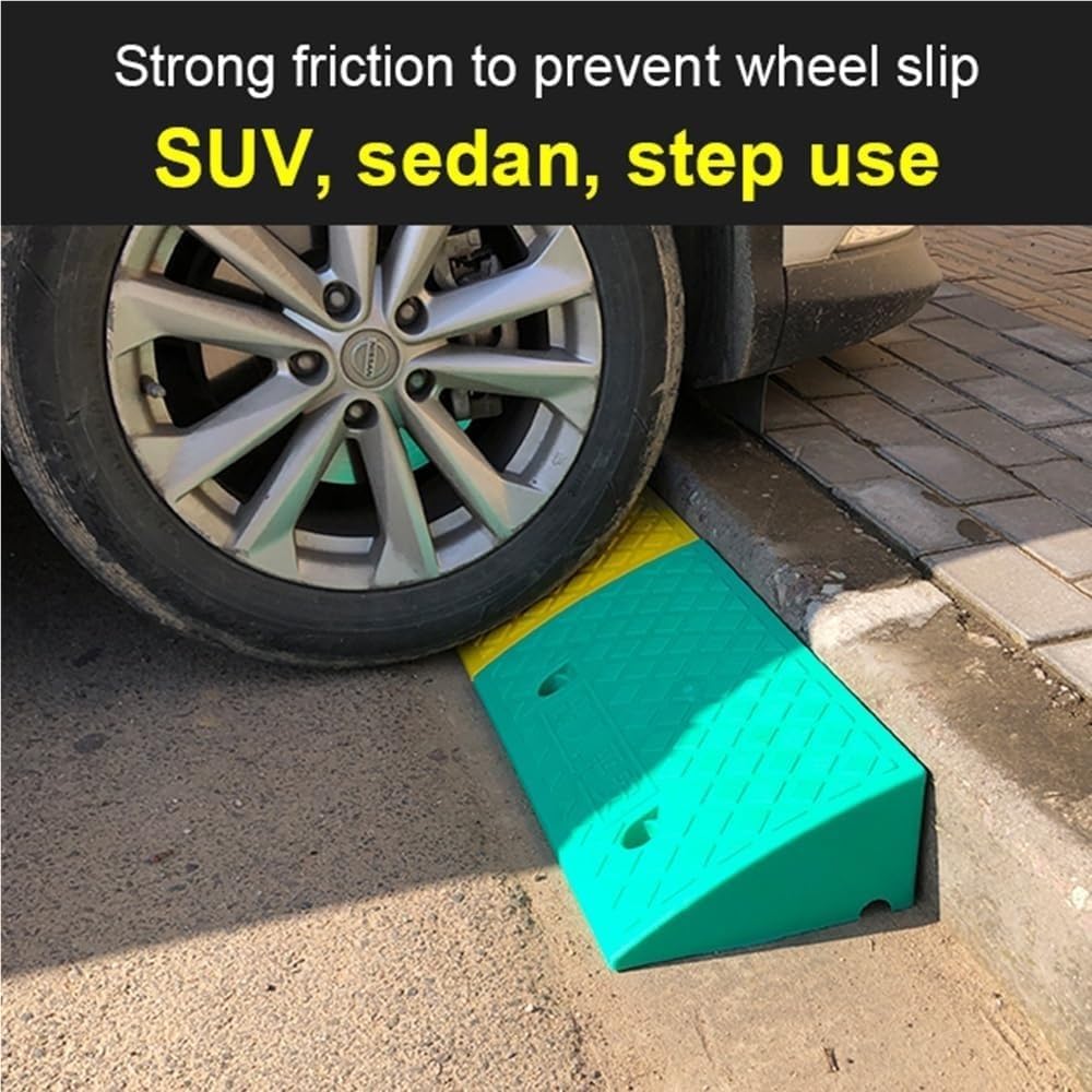 Zanotva 2 Pack Rubber Curb Ramp，2' 3' 4' 5' Rise Threshold Ramp for Wheelchair Driveway Scooters Stairs(Green,19x10.6x3.9in)