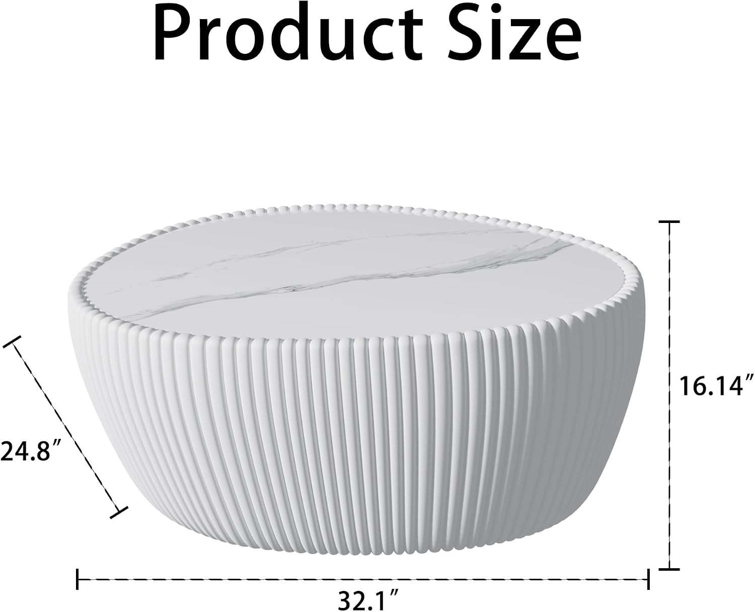 32'' Goose Egg Shaped Coffee Table, White Sintered Stone Top with Unique Pattern & Leather Wrapped, Modern Side Sofa Table, No Assembly