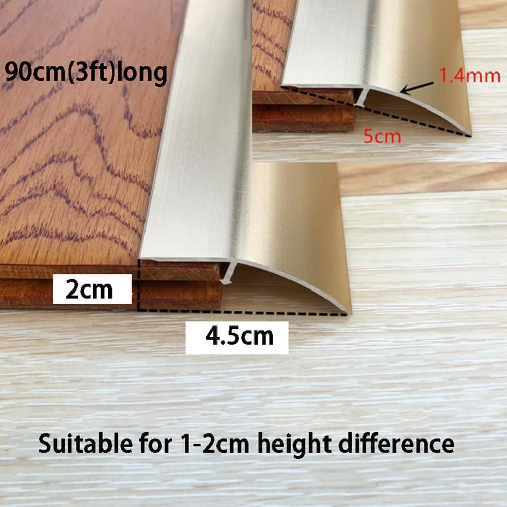 TOCTUS OUKEJNM 3Pcs Floor Transition Strip Wood to Tile, 35 Inch Threshold Ramp Self Adhesive for Doorways Wheelchair Kitchen Bedroom Bathroom Interior Metal Edge Trim, Aluminum(Silver White,5pcs)