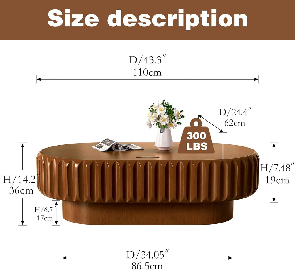 Round Drum Coffee Table White Fluted Coffee Table Circle Center Table Pedestal End Table for Apartment (43.3in)