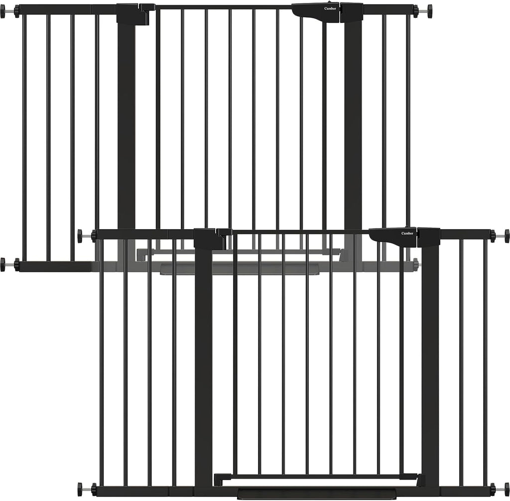 Cumbor 2 Pack 29.7'-48' Baby Gate for Stairs, Mom's Choice Awards Winner-Dog Gate for Doorways, Pressure Mounted Auto-Close Pet Gates for Dogs Indoor, Safety Child Gate with Easy Walk Thru Door,Black