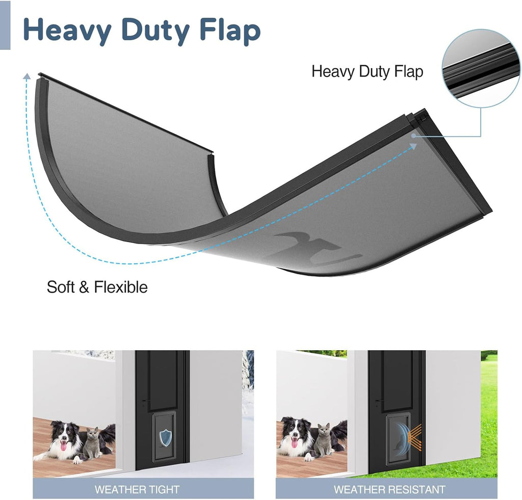 Aluminum XL Dog Door for Exterior Door,Open Size:24.4' H x 13.8' W,Heavy Duty Doggy Door with Enclosed Magnetic Flaps,Extreme Weather Doggie Doors (Balck, X-Large)