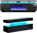 AMERLIFE 3 Piece Modern Living Room Table Set, Includes 70' High Gloss Fireplace TV Stand, 2-Tier Coffee Table, LED Lights Entertainment Center Set for Living Room, Black
