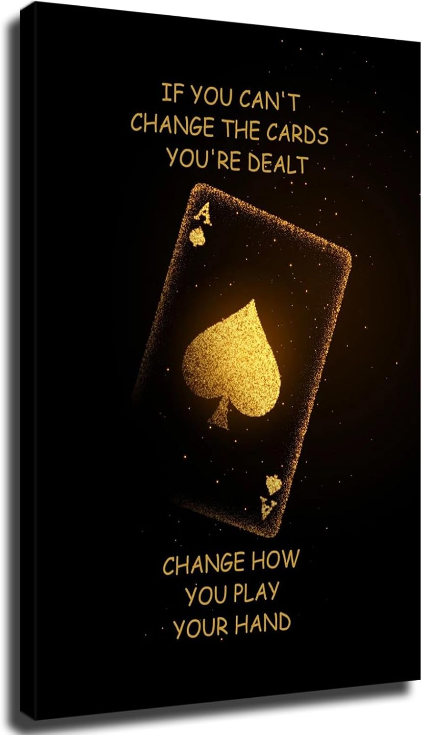 Wall Art Canvas Prints- Poker Inspirational Ace of Spades Game Motivational Quotes Posters Room Aesthetics-Best decoration for kitchen living room bedroom office gym etc (24x36inch-Framed)