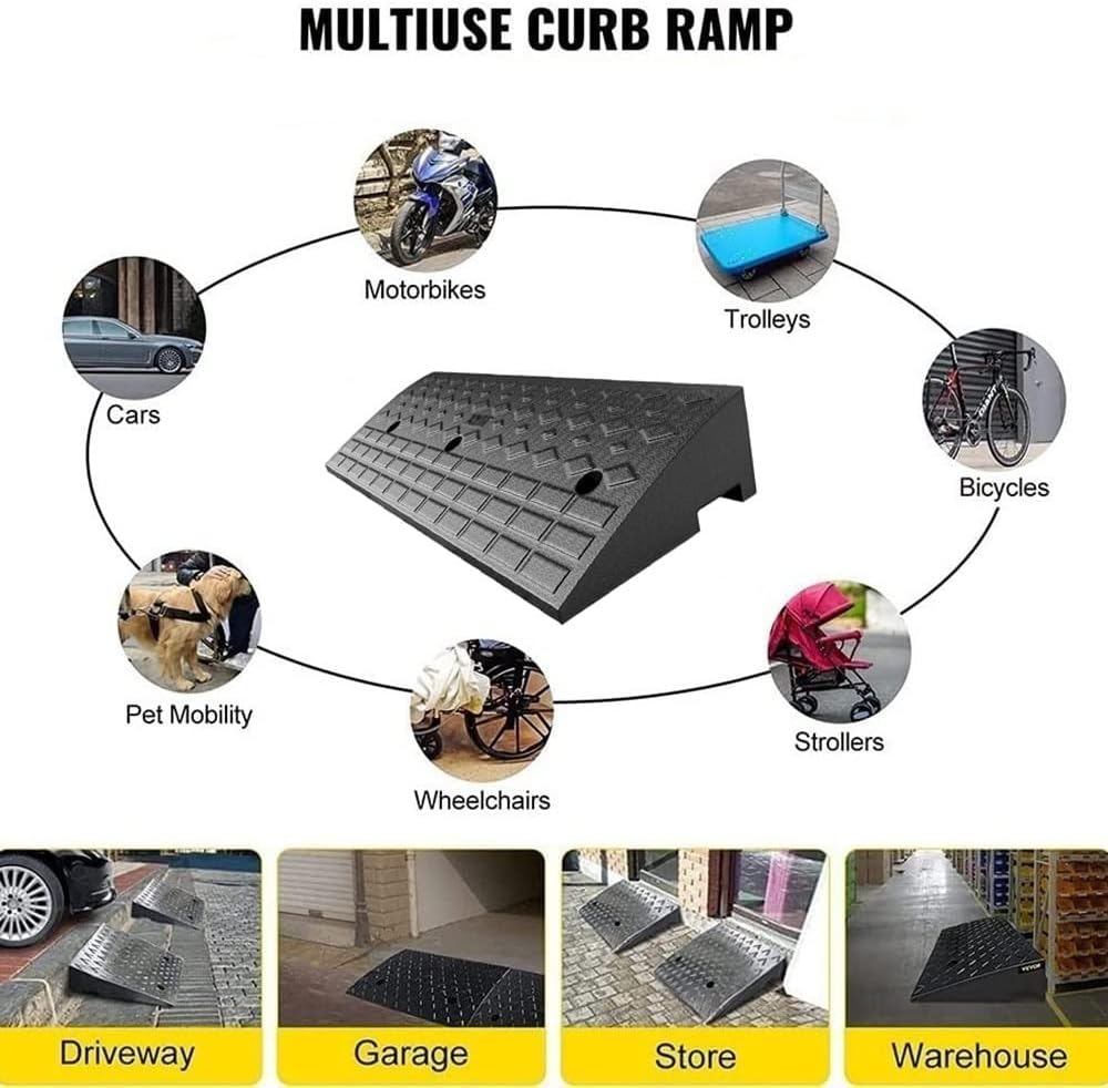 ZJIEX Rubber Wheelchair Ramp, 2in/ 2.5in/ 3in/ /4in /5in Rise Threshold Ramp, Non-Skid Driveway Curb Ramp, Kerb Ramp for Car, Vehicle, Scooter, Bike, Trolley (Size : 100x35x11cm/(39.4x13.8x4.3in))