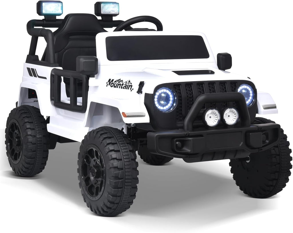 Joywhale 12V Kids Ride on Truck Battery Powered Motorized Car Electric Vehicle for Kids, with Remote Control, 4-Wheel Suspension, LED Lights, Music & FM, Seat Belt, Portable Handle, White