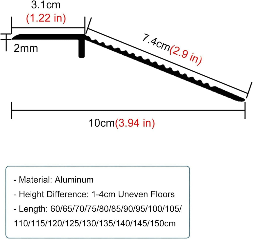 Doorway Uneven Floor Transition Strip, Metal Floor Transition Strip Wood to Tile, Extra Wide 10cm Doorway Thresholds Ramp for Uneven Floors, Non-Slip Reducer Flute with Groove ( Color : Black , Size :