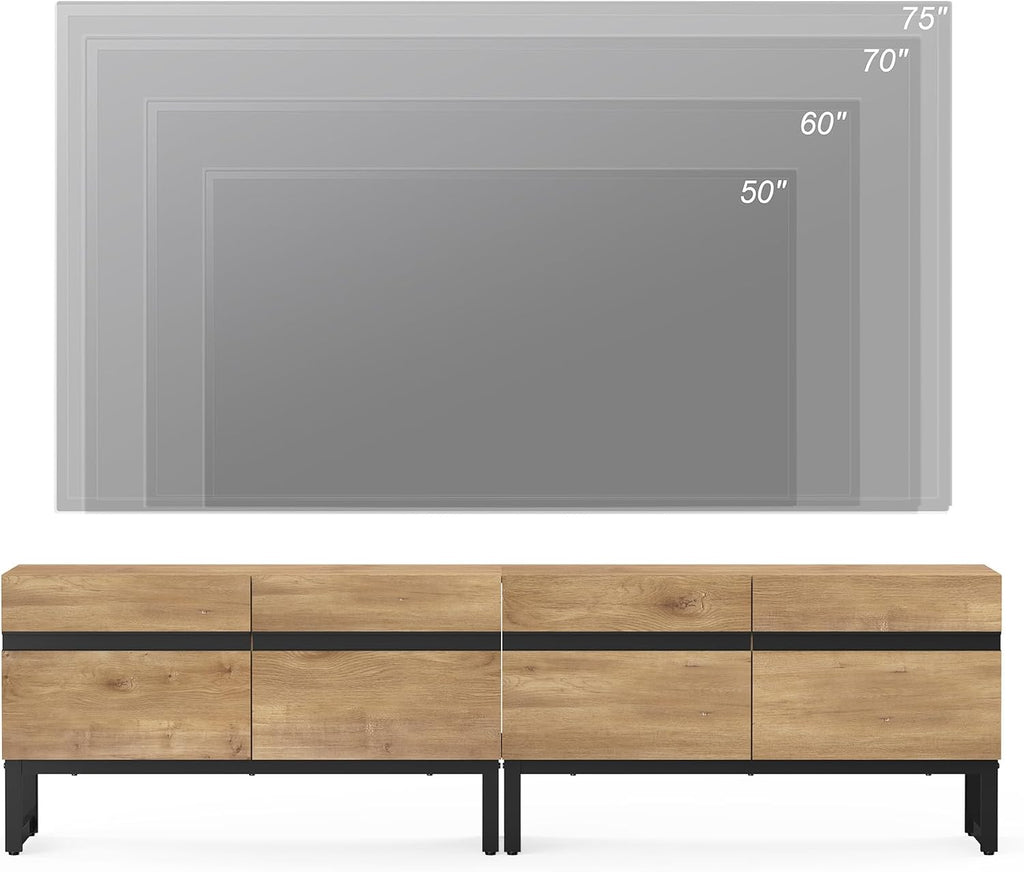 WAMPAT TV Stand and End Table Set of 3, Modern Living Room Table Sets, 70 Inch TV Stand and 2 End Tables with Drawers, Oak