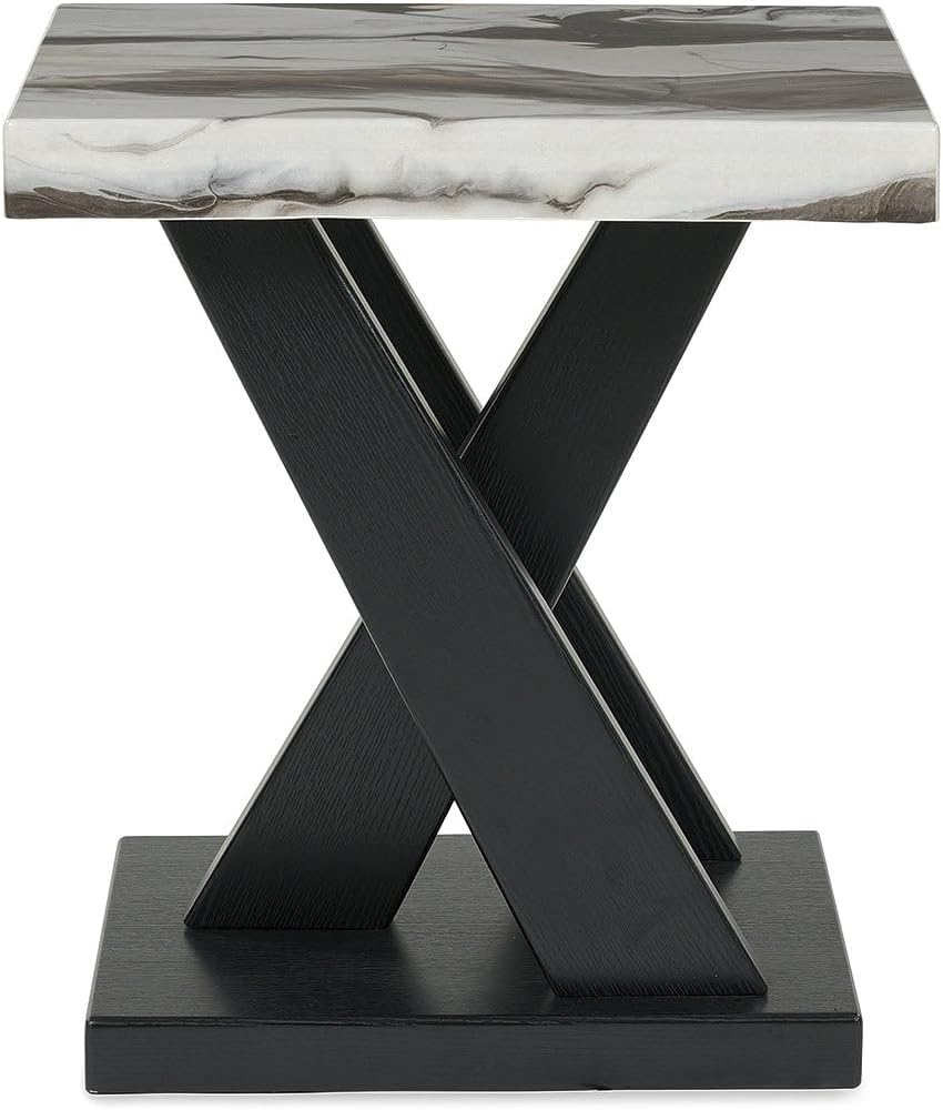 Signature Design by Ashley Cendill Contemporary Faux Marble Table with Casters, Set of 3, White & Black