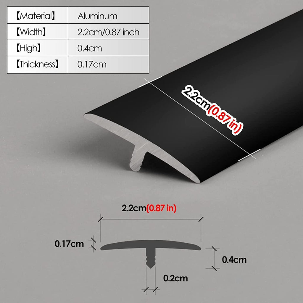 Doorway Uneven Floor Transition Strip, T Molding Floor Transition Strip, Wood to Tile Door Edge Trim Black, 2.2cm Wide Doorways Thresholds Self Adhesive, Home Office School Shop ( Size : Length 125cm/