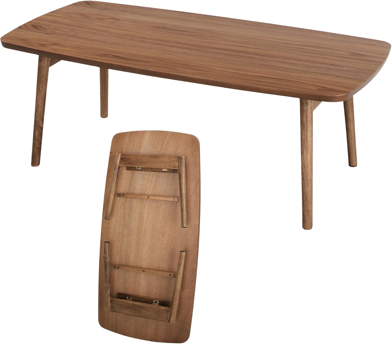 AZUMAYA Folding Legs Table W41.3 x D20.5 x H14.0 Inches Natural Walnut and Rubber Wood Material Home and Living Coffee Table Walnut Wood Color TAC-229WAL