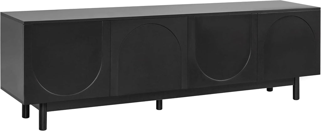 Ball & Cast Modern TV Stand with Arch Cabinets for TVs up to 78', Minimalist Entertainment Center w/Solid Wood Legs and Adjustable Shelves, Media Console for Living Room,Black