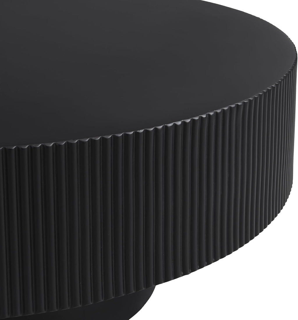 31.5' Round Coffee Table Modern Black Fluted Coffee Table for Living Room Circle Drum Wood Center Tables Accent Cocktail Tea Tab Living Room Tables for Apartment Office