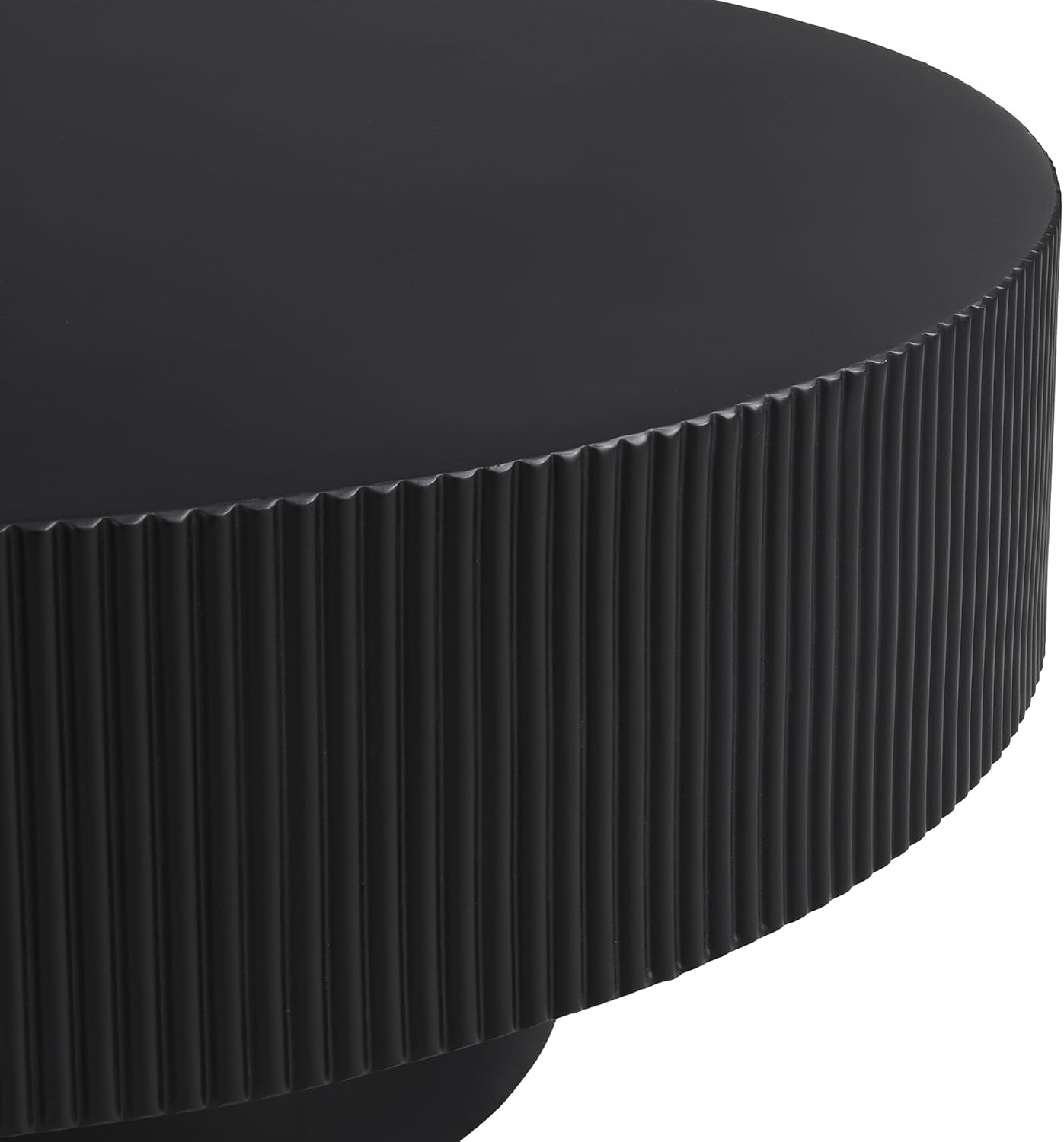 31.5' Round Coffee Table Modern Black Fluted Coffee Table for Living Room Circle Drum Wood Center Tables Accent Cocktail Tea Tab Living Room Tables for Apartment Office