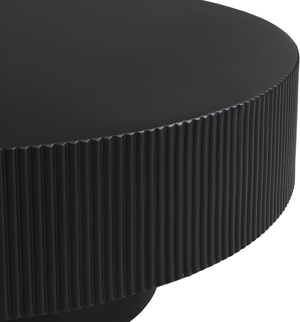 35.4' Wide Round Coffee Table with 6.8' Thick Tabletop, Easy Assembly, Modern Minimalist Wooden Fluted Center Table Black Drum End Table with Sturdy Base for Living Room or Bedroom